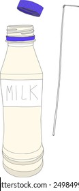 Milk bottle with straw