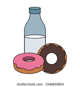 milk bottle and sweet donuts icon over white background, vector illustration