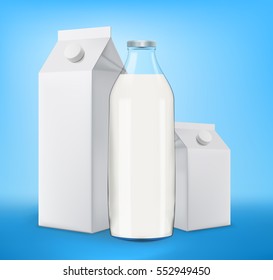 Milk bottle with two milk cartons