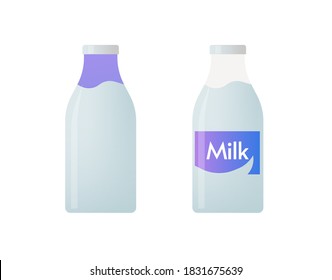 Milk bottle vector flat cartoon object, dairy product package icon isolated. Beverage, drink clipart idea.