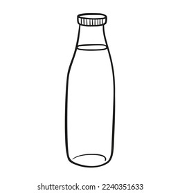 Icono dibujado a mano por vector de botella de leche. Producto lácteo en frasco de vidrio transparente en forma de doodle.