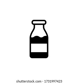 Icono del vector de botella de leche en el diseño plano sólido negro aislado en fondo blanco