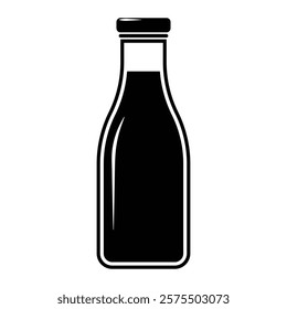 Milk bottle vector icon. Glass container for dairy or beverages. Black silhouette isolated on white background.