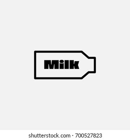 Milk Bottle Vector Icon, Vector Silhouette of Milk package. Flat minimal vector symbol with word Milk.