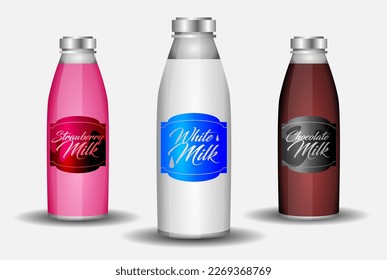 Milk bottle vector illustration with realistic transparent design concept, on white background, mock up ready for your dairy product.
