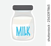 Milk Bottle Vector Illustration Sticker. Cute milk bottle vector sticker, perfect for food, dairy, or baby-themed designs