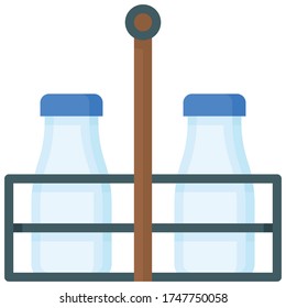 Botella de leche en icono de la cesta de alambre, vector de estilo plano de bebida 