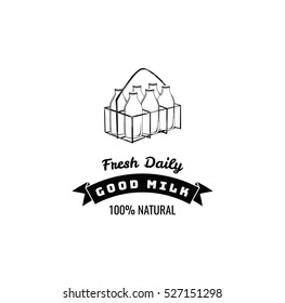milk bottles in basket on white background. vector illustration 