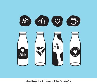 Milk bottles icon set. Vector image