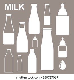 Milk bottles. Icon set vector