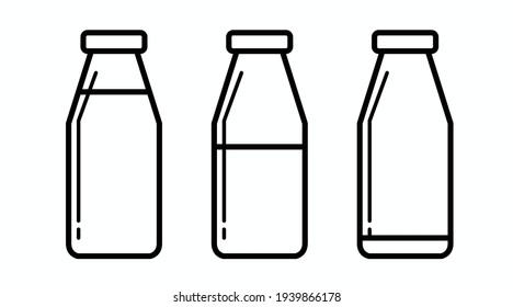 Milk Bottles Icon Set. Vector Black And White Isolated Set Of Different Milk Bottles.