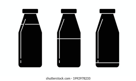 Milk Bottles Icon Set. Vector black and white isolated set of different milk bottles.