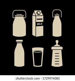 Milk bottles icons collection. Flat icons.