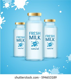 Milk Bottles with Label Drink Concept for Promotion Business Card or Poster. Vector illustration