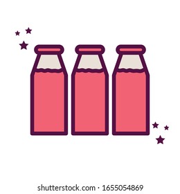 milk bottles line and fill style icon design, dairy breakfast food fresh natural healthy product calcium and nature theme Vector illustration