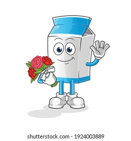 milk with bouquet mascot. cartoon vector