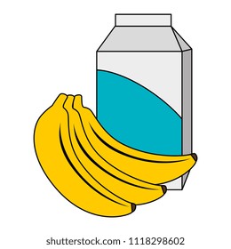 milk box with bananas clusters