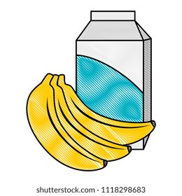 milk box with bananas clusters