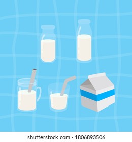 Milk Box Bottle Carton Glass Transparent Packing Flat Vector