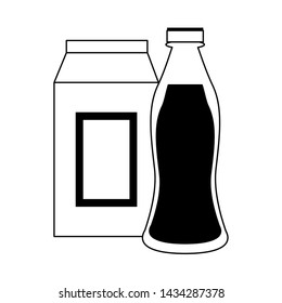 Milk box and bottle diary drinks isolated vector illustration graphic design