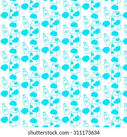 A milk box and bottle seamless pattern background in blue color.