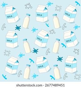 Milk box and bottle with splash pattern