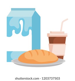 milk box with bread and coffee