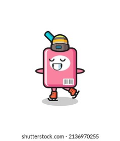 milk box cartoon as an ice skating player doing perform , cute style design for t shirt, sticker, logo element