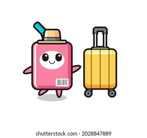 milk box cartoon illustration with luggage on vacation , cute style design for t shirt, sticker, logo element
