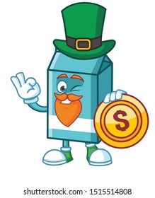 milk box cartoon mascot character vectorwith green hat patrick day