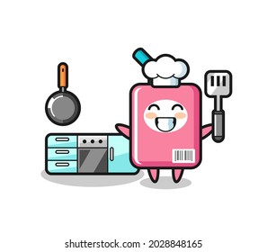 milk box character illustration as a chef is cooking , cute style design for t shirt, sticker, logo element