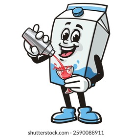 Milk Box character mascot cartoon is making a cocktail