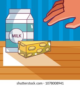 Milk box and cheese