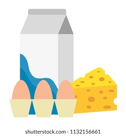 milk box with cheese and eggs