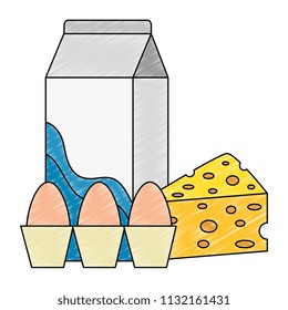 milk box with cheese and eggs