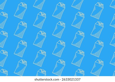 caixa de leite contêiner gravando linha arte padrão sem emenda no fundo azul. caixa retro de padrão de hachura de leite fundo de papel de parede para produtos láteos, fazenda, supermercado, bebida de saúde, cafés mercadoria