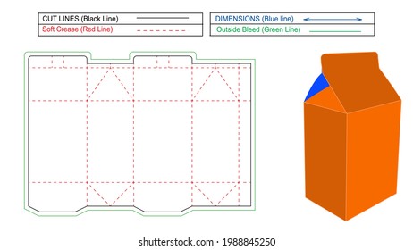 Milk box die cut lines, 3D render and milk carton box, color changeable and editable, milk box packaging 