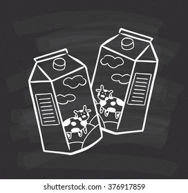 milk box doodle on chalkboard  background