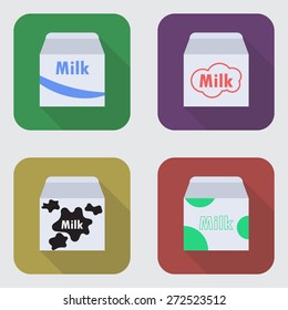 Milk box flat icon with long shadow. Vector illustration EPS10