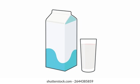 Milk Box and glass of milk Color Icon. Vector editable color flat illustration of a box of milk and a glass of milk