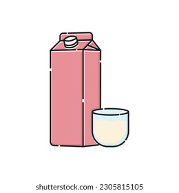 milk box and glass of milk illustration, world milk day element.