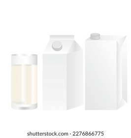 Milk Box and glass isolated on white background.Food and drink.Fresh yogurt.Carton pack with screw cap.Dairy product.3d Mockup.Realistic vector illustration.Template, banner or layout for design.