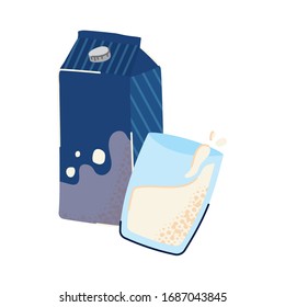 milk box and glass nutritive icon vector illustration design