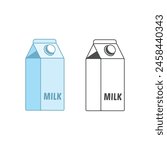 Milk box icon. Carton milk pack mockup in simple style. Black and white, and color variations.