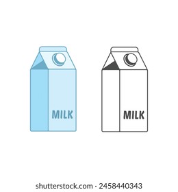 Milk box icon. Carton milk pack mockup in simple style. Black and white, and color variations.