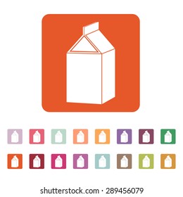 The milk box icon. Packing and container symbol. Flat Vector illustration. Button Set
