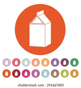 The milk box icon. Packing and container symbol. Flat Vector illustration. Button Set