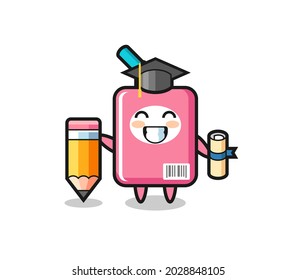 milk box illustration cartoon is graduation with a giant pencil , cute style design for t shirt, sticker, logo element