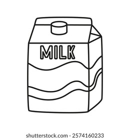 milk box isolated on white background, outline carton of milk in flat style