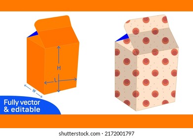 Milk box or juice box Dieline template and 3D box design svg